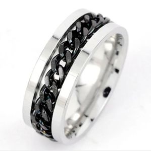 Silver Black Spinner Stainless Steel 8mm Band Chain Spin Beveled Adhd Anxiety